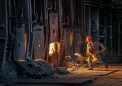 work at the open-hearth steelworks...